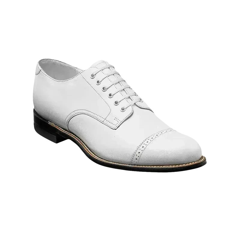 Men's White Stacy Adams Madison Cap Toe Lace-Up Leather Dress Shoes