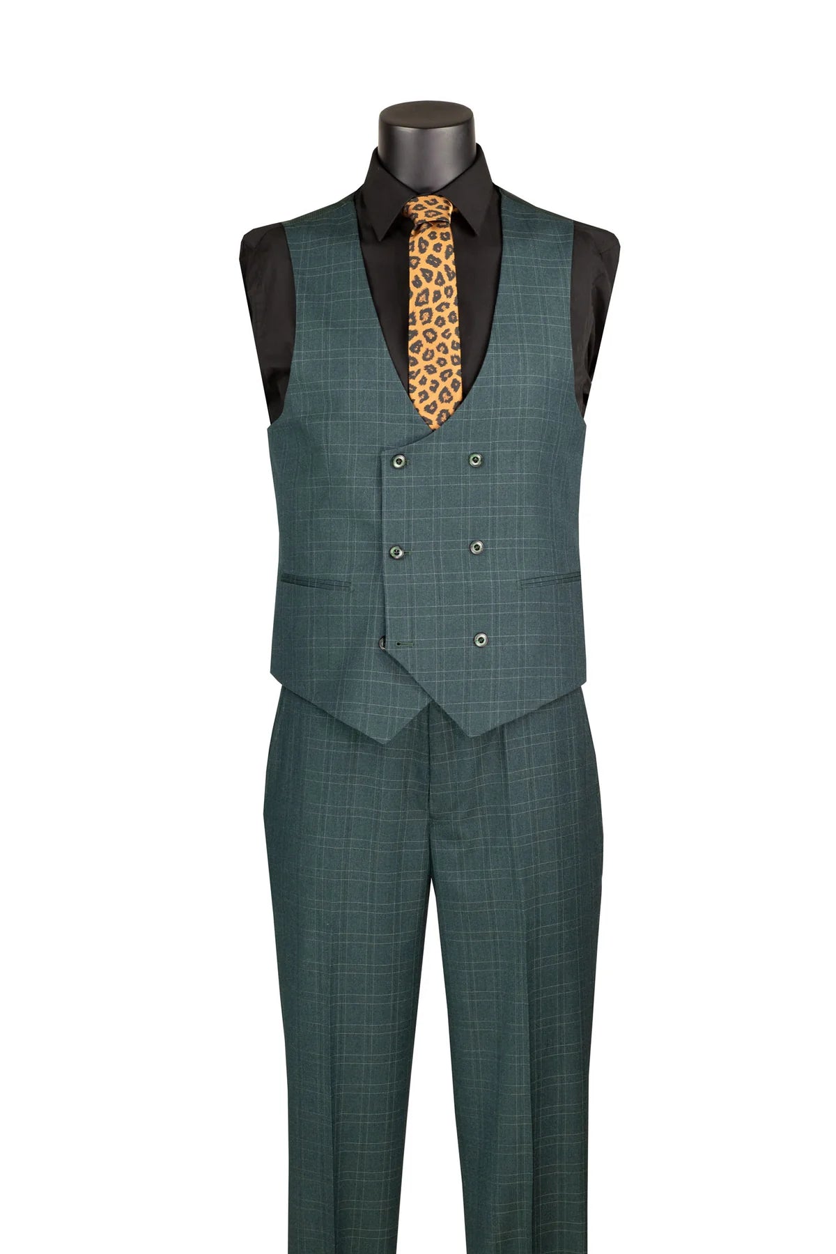 Men's Forest Green Windowpane Three Piece Suit