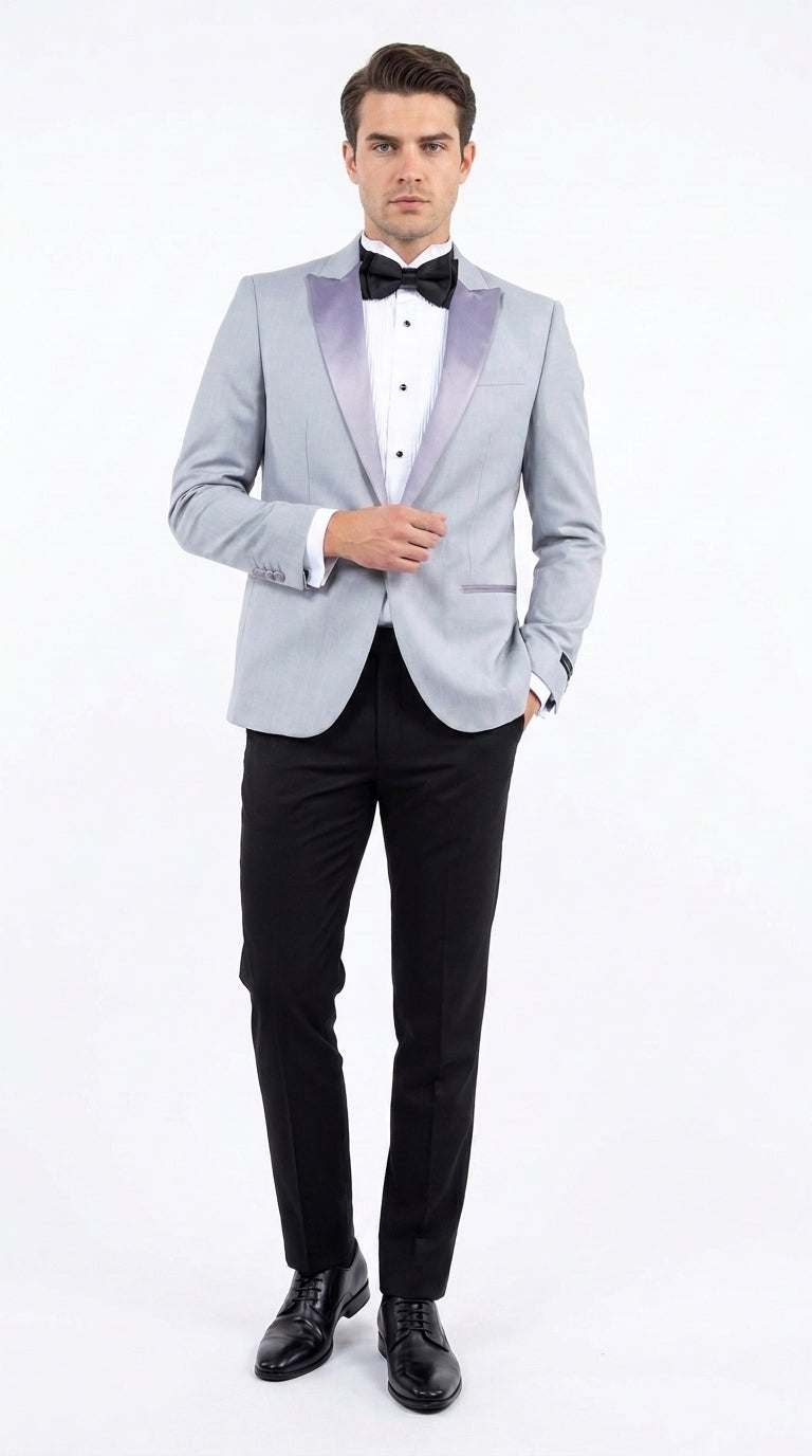 grey dress pants black blazer 36 Men's Silver Dinner Jacket with – Formal Wedding Prom Tuxedo Outfit Suit 1950 cigarette holder Fabric Composition SHEIN CURVE+ Plus Size Color:Black/Grey