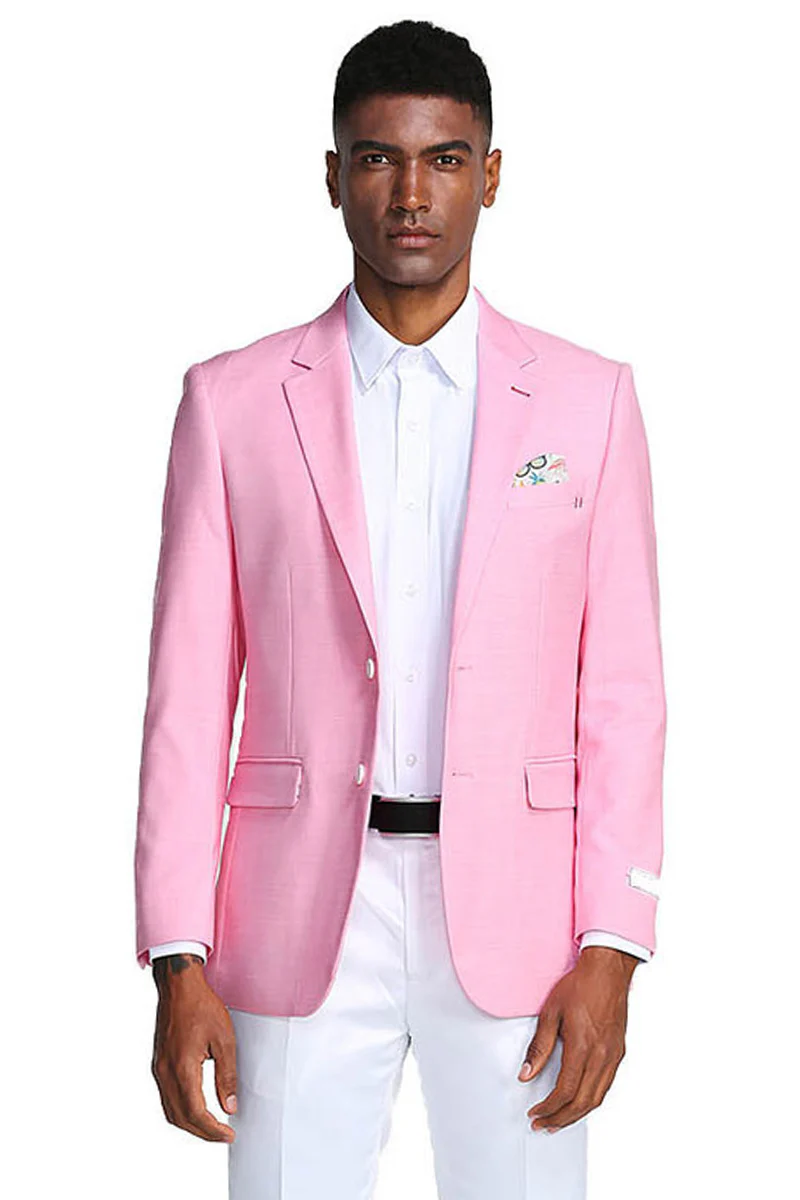 Men’s Pink Lightweight Easter Suit, Jacket and Pants Summer Wedding Prom Dress Suit Set