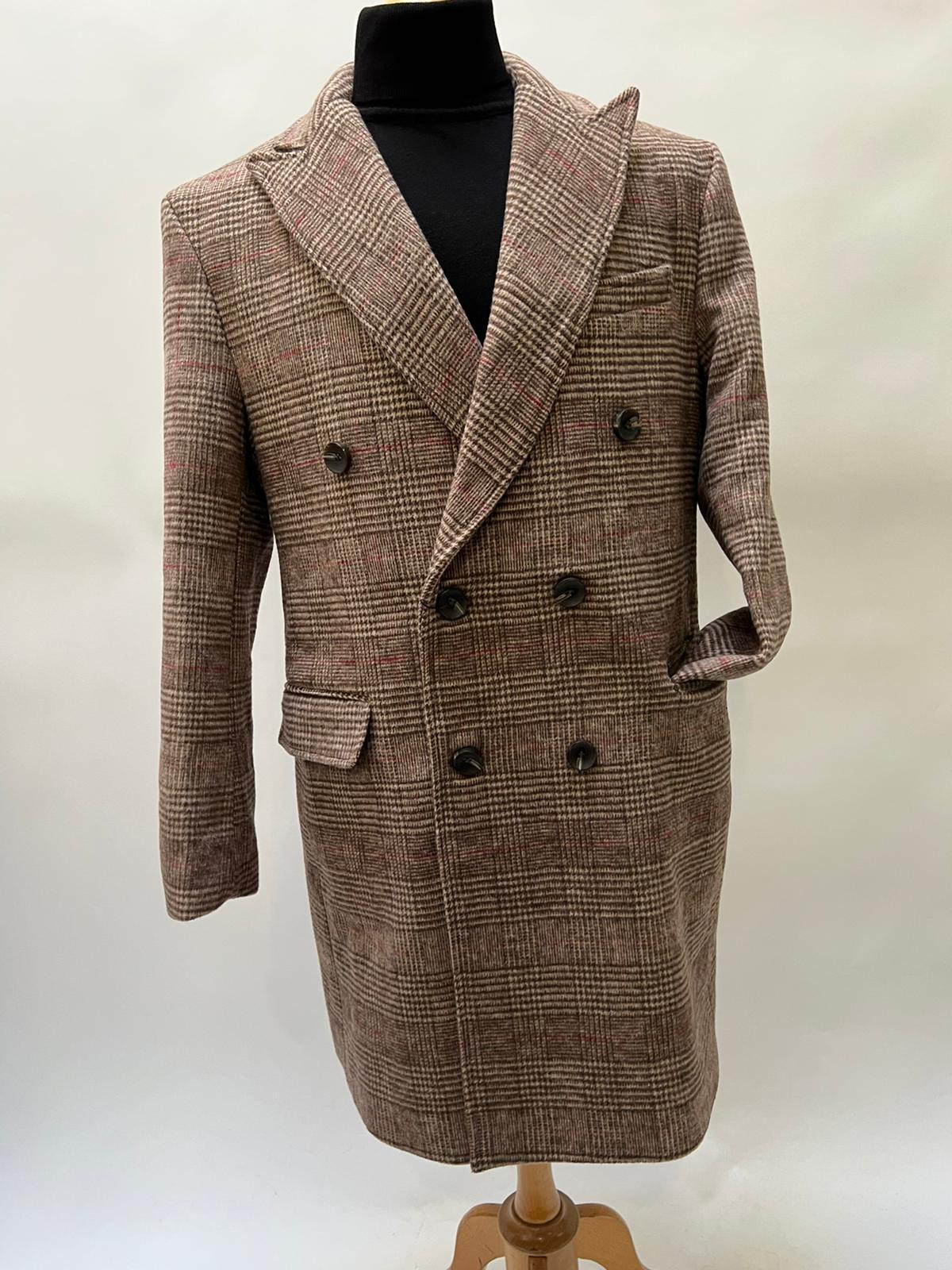 Mens Peaky Blinders Gray Plaid Double Breasted Overcoat + Suit Peaky Blinders Vintage Wool Blend Coat 1920s