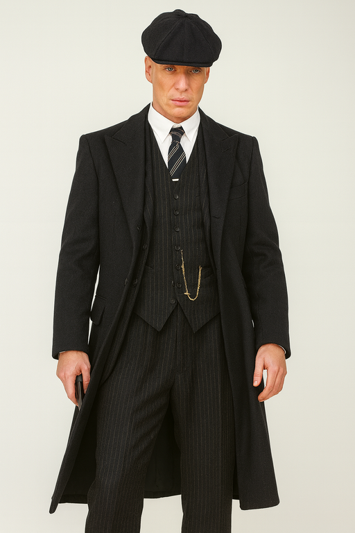 Brand New Quality 1920's English Style Peaky Blinders Style Vested Peaky Blinders Suit - Peaky Blinders Outfit + Overcoat + Hat (Peaky Blinder Custome)