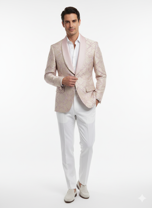 Men’s Lavender and Gold Tuxedo Embroidered Lilac Mauve Blazer – Designer Floral Pattern Wedding & Party Jacket