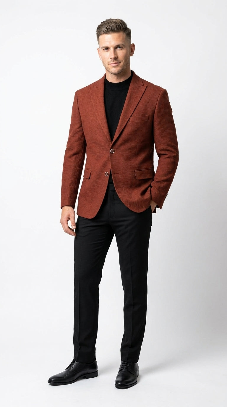 formal dress with jacket men Men’s Rustic Brown Textured Blazer Notched Lapel, for Weddings, Parties, Business Look Rust Brown / 50 Long modern formal dress for men