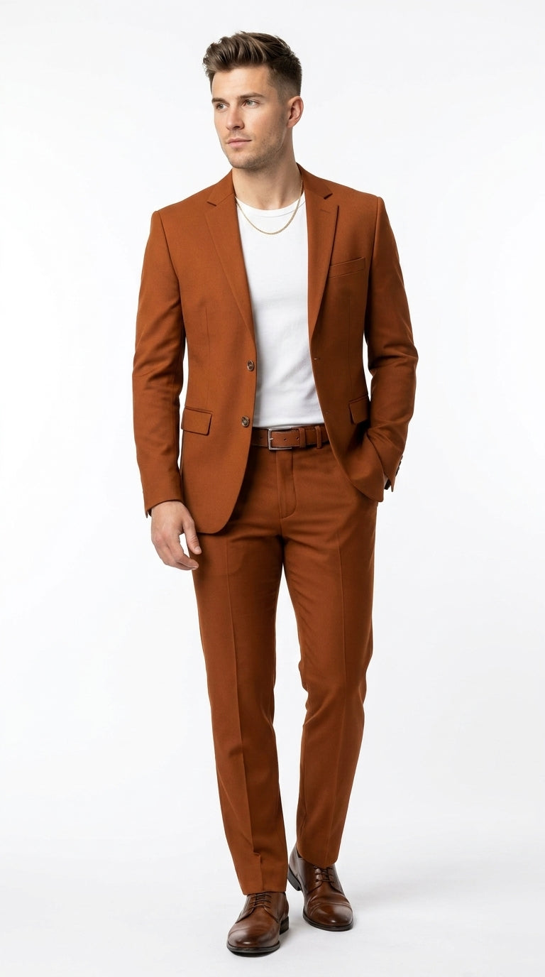 burnt orange dress jacket Men’s Modern Fit Suit – Slim Fit Wedding, Prom and Formal 2-Piece Suit Copper Brick Color Burnt Orange / 54 Long Jacket+48 Waist Adjust Color:Neon Multi Slim / Tailored modern MARS 2024 Are short dresses formal?