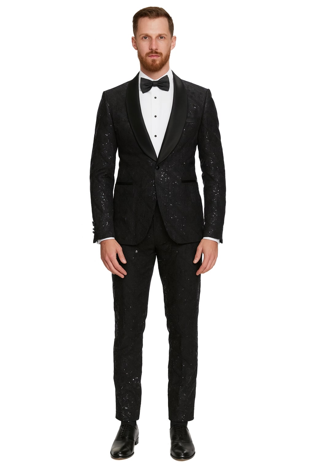 Men's Black Sequin Tuxedo Suit With Satin Shawl Lapel – Slim Fit Formal Prom 2026 and Wedding Attire Black~ 34 Short or Extra Small