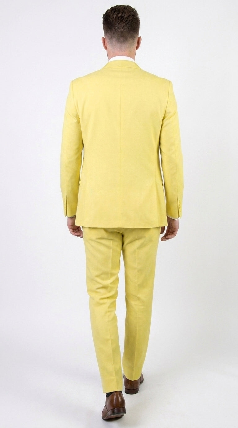 Men’s Neon Yellow Wool Suit – Bright Yellow 3-Piece Wedding, Prom & Formal Suit with Vest By Statement