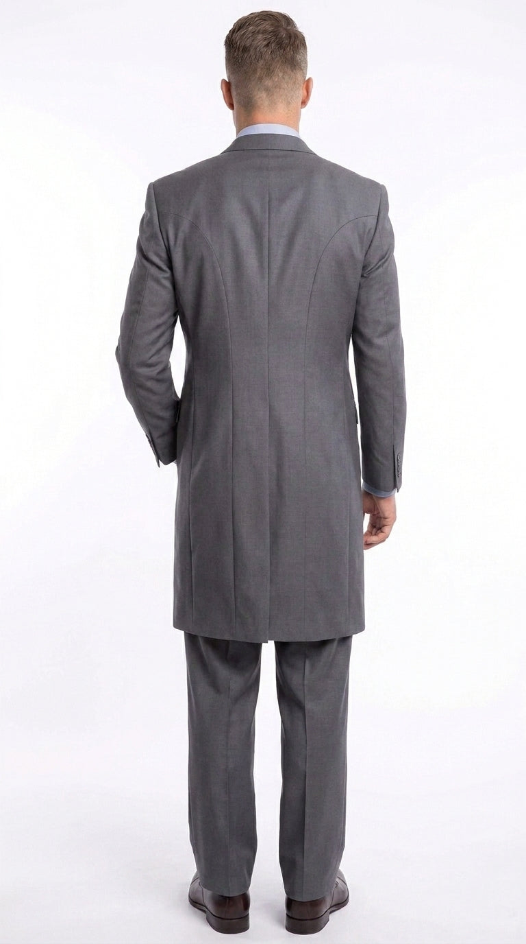 Men’s Grey 4-Button Zoot Suit – Four Buttons 3-Piece Fashion Suit with Double-Breasted Vest and Pleated Pants