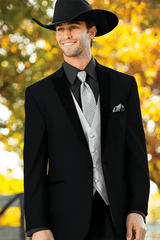 Men 2 Button Trim Cowboy in Black Cowboy Suit - Country Wedding Suits