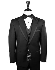 Mens' Modern One Button Satin Trim Peak Lapel Tuxedo Peak Lapel Tuxedo Suit - Wide Lapel Tuxedo