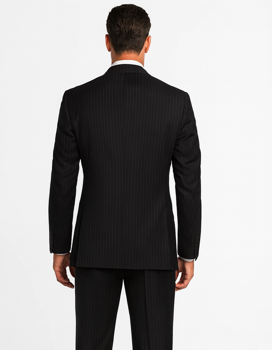 2 BUTTON COLOR BLACK WITH PINSTRIPE Men's SUIT VENT BACK JACKET STYLE WITH 1 PLEATED PANTS Online Discount Fashion Sale