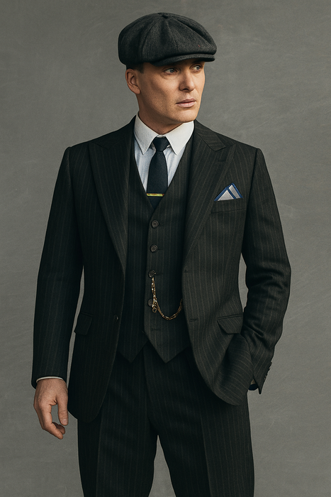 Brand New Quality 1920's English Style Peaky Blinders Style Vested Peaky Blinder Suit - Peaky Blinders Outfit + Overcoat + Hat (Peaky Blinder Custome)