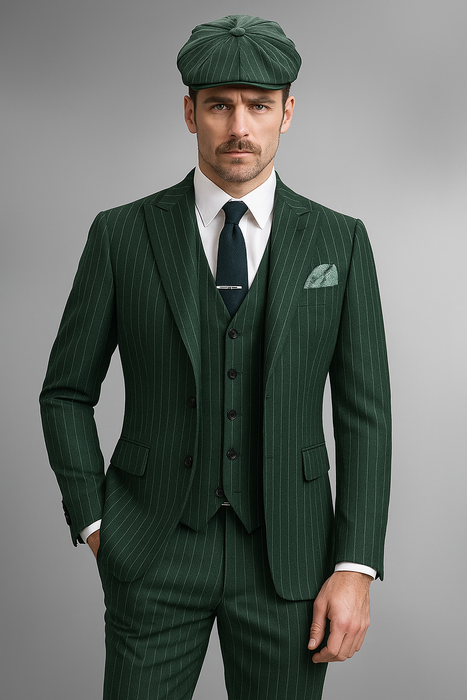 Brand New Quality 1920's English Style Peaky Blinders Style Vested Peaky Blinder Suit - Peaky Blinders Outfit + Overcoat + Hat (Peaky Blinder Custome)