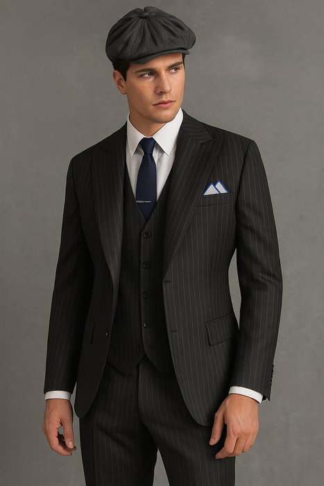 Brand New Quality 1920's English Style Peaky Blinders Style Vested Peaky Blinder Suit - Peaky Blinders Outfit + Overcoat + Hat (Peaky Blinder Custome)