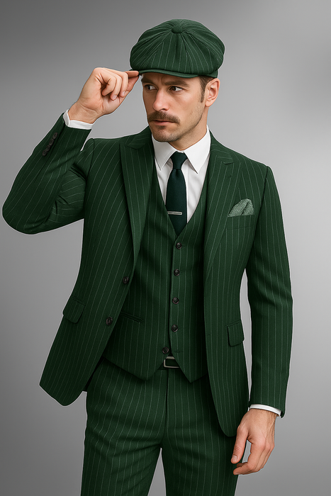 Brand New Quality 1920's English Style Peaky Blinders Style Vested Peaky Blinder Suit - Peaky Blinders Outfit + Overcoat + Hat (Peaky Blinder Custome)