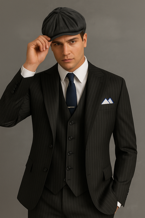 Brand New Quality 1920's English Style Peaky Blinders Style Vested Peaky Blinder Suit - Peaky Blinders Outfit + Overcoat + Hat (Peaky Blinder Custome)