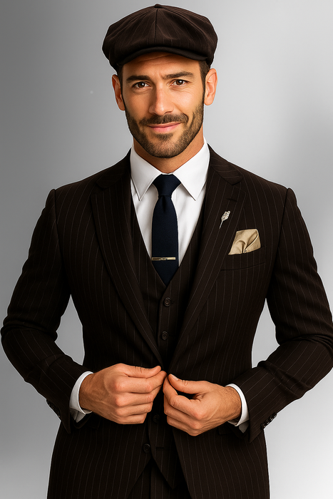 Brand New Quality 1920's English Style Peaky Blinders Style Vested Peaky Blinder Suit - Peaky Blinders Outfit + Overcoat + Hat (Peaky Blinder Custome)