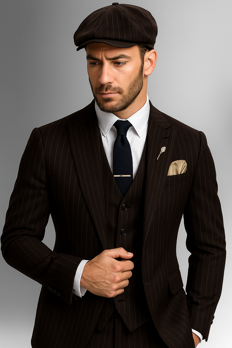 Brand New Quality 1920's English Style Peaky Blinders Style Vested Peaky Blinder Suit - Peaky Blinders Outfit + Overcoat + Hat (Peaky Blinder Custome)