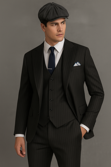 Brand New Quality 1920's English Style Peaky Blinders Style Vested Peaky Blinder Suit - Peaky Blinders Outfit + Overcoat + Hat (Peaky Blinder Custome)