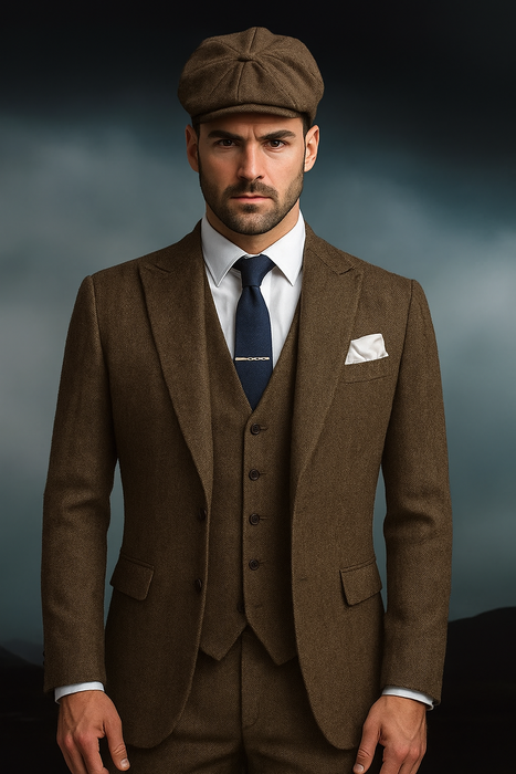 Brand New Quality 1920's English Style Peaky Blinders Style Vested Peaky Blinder Suit - Peaky Blinders Outfit + Overcoat + Hat (Peaky Blinder Custome)