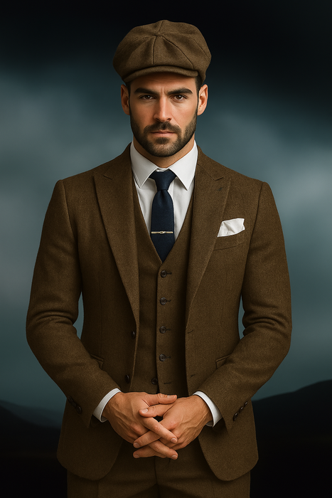 Brand New Quality 1920's English Style Peaky Blinders Style Vested Peaky Blinder Suit - Peaky Blinders Outfit + Overcoat + Hat (Peaky Blinder Custome)