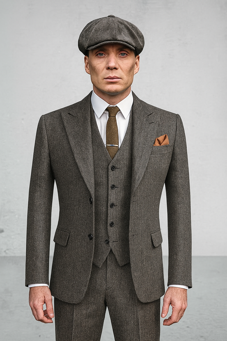 Brand New Quality 1920's English Style Peaky Blinders Style Vested Peaky Blinder Suit - Peaky Blinders Outfit + Overcoat + Hat (Peaky Blinder Custome)