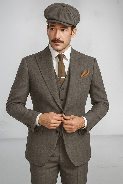 Brand New Quality 1920's English Style Peaky Blinders Style Vested Peaky Blinder Suit - Peaky Blinders Outfit + Overcoat + Hat (Peaky Blinder Custome)