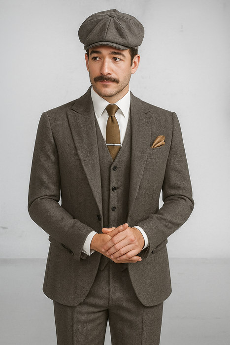 Brand New Quality 1920's English Style Peaky Blinders Style Vested Peaky Blinder Suit - Peaky Blinders Outfit + Overcoat + Hat (Peaky Blinder Custome)