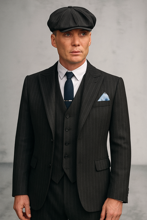 Brand New Quality 1920's English Style Peaky Blinders Style Vested Peaky Blinder Suit - Peaky Blinders Outfit + Overcoat + Hat (Peaky Blinder Custome)