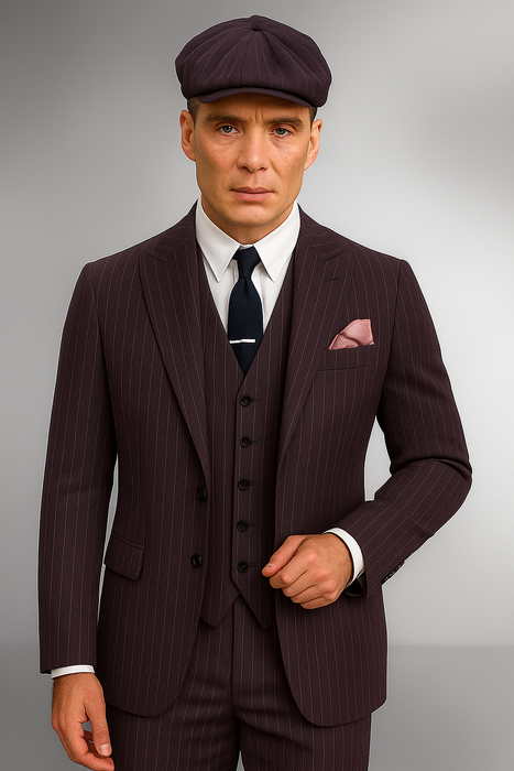 Brand New Quality 1920's English Style Peaky Blinders Style Vested Peaky Blinder Suit - Peaky Blinders Outfit + Overcoat + Hat (Peaky Blinder Custome)