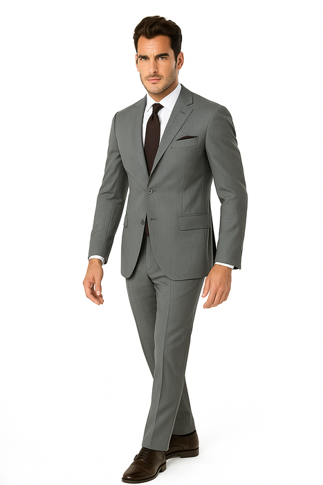 Mantoni Suit - Signature Menswear Wool Fabric SuitsOutlet - Brand Men's 2 Button Suit Virgin Gray - High End Suits - High Quality Suits - 100% Percent Wool Fabric Suit - Worsted Wool Business Suit