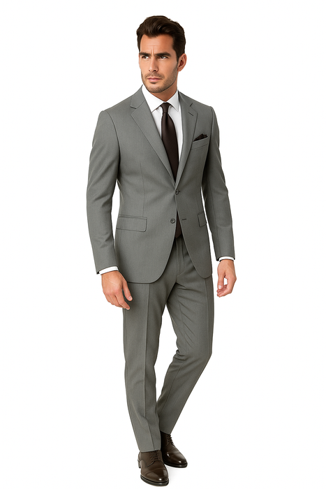 Mantoni Suit - Signature Menswear Wool Fabric SuitsOutlet - Brand Men's 2 Button Suit Virgin Gray - High End Suits - High Quality Suits - 100% Percent Wool Fabric Suit - Worsted Wool Business Suit