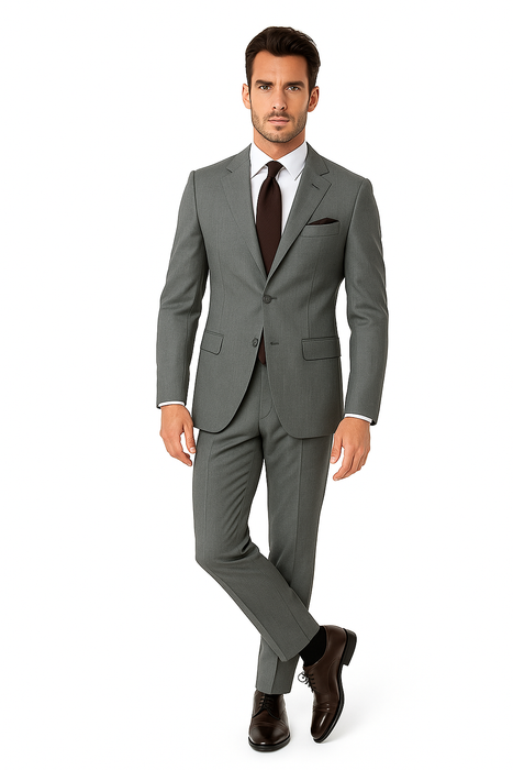Mantoni Suit - Signature Menswear Wool Fabric SuitsOutlet - Brand Men's 2 Button Suit Virgin Gray - High End Suits - High Quality Suits - 100% Percent Wool Fabric Suit - Worsted Wool Business Suit