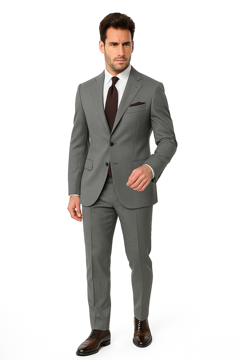 Mantoni Suit - Signature Menswear Wool Fabric SuitsOutlet - Brand Men's 2 Button Suit Virgin Gray - High End Suits - High Quality Suits - 100% Percent Wool Fabric Suit - Worsted Wool Business Suit