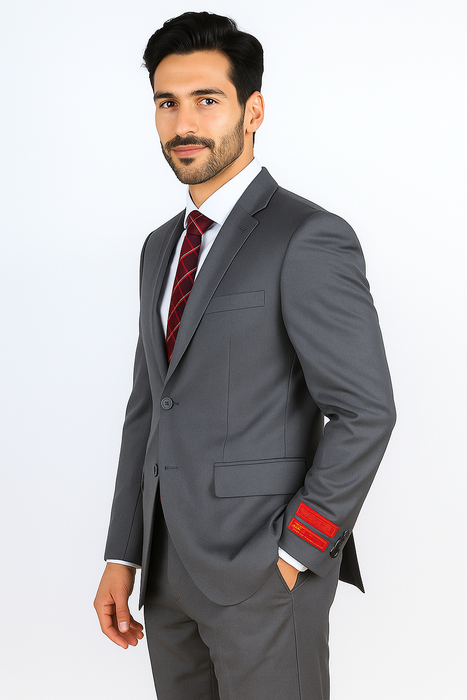 Mantoni Suit - Signature Menswear Wool Fabric SuitsOutlet - Brand Men's Italian Two Button  Gray Solid Double Vent Suit- High End Suits - High Quality Suits