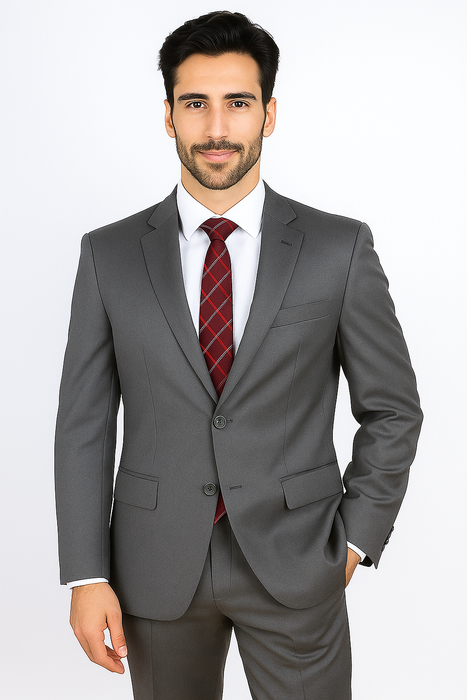 Mantoni Suit - Signature Menswear Wool Fabric SuitsOutlet - Brand Men's Italian Two Button  Gray Solid Double Vent Suit- High End Suits - High Quality Suits