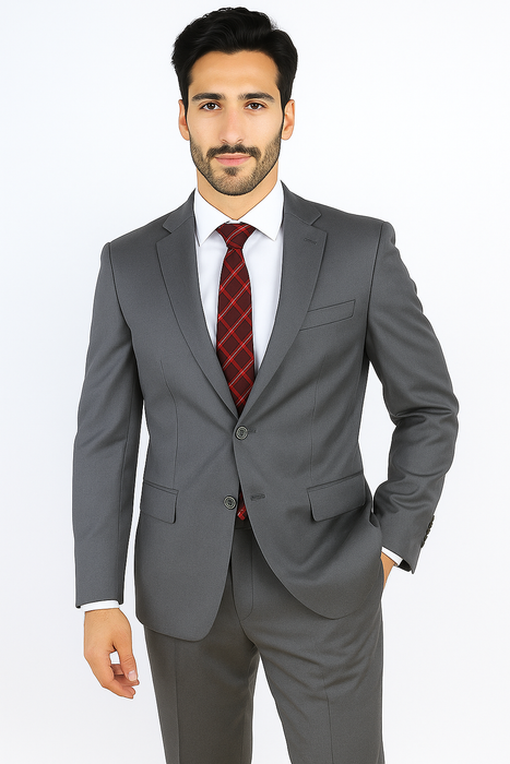 Mantoni Suit - Signature Menswear Wool Fabric SuitsOutlet - Brand Men's Italian Two Button  Gray Solid Double Vent Suit- High End Suits - High Quality Suits