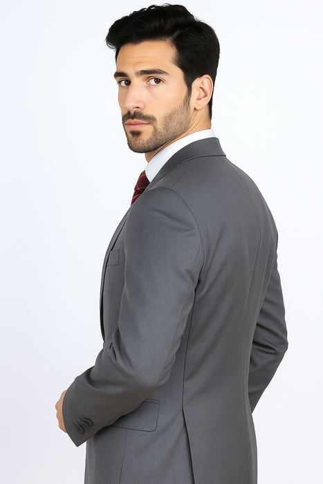 Mantoni Suit - Signature Menswear Wool Fabric SuitsOutlet - Brand Men's Italian Two Button  Gray Solid Double Vent Suit- High End Suits - High Quality Suits