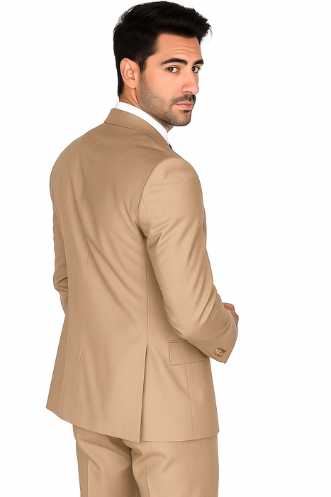 Mantoni Suit - Signature Menswear Wool Fabric SuitsOutlet -  Brand Men's Two Button  Solid Double Vent Camel Suit- High End Suits - High Quality Suits