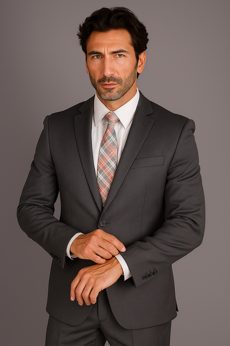 Mantoni Suit - Signature Menswear Wool Fabric SuitsOutlet -  Brand Men's 2 Button Slim Cut Suit Charcoal Gray- High End Suits - High Quality Suits