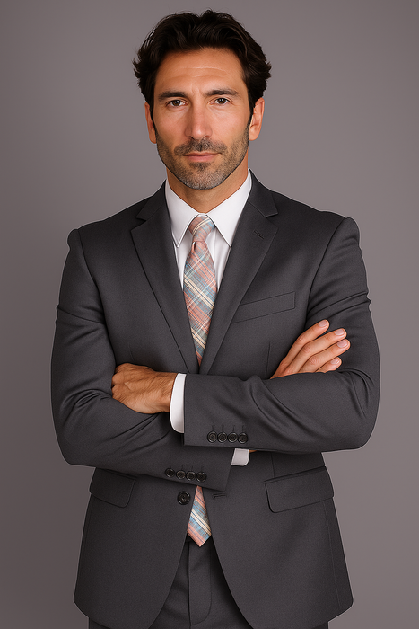 Mantoni Suit - Signature Menswear Wool Fabric SuitsOutlet -  Brand Men's 2 Button Slim Cut Suit Charcoal Gray- High End Suits - High Quality Suits