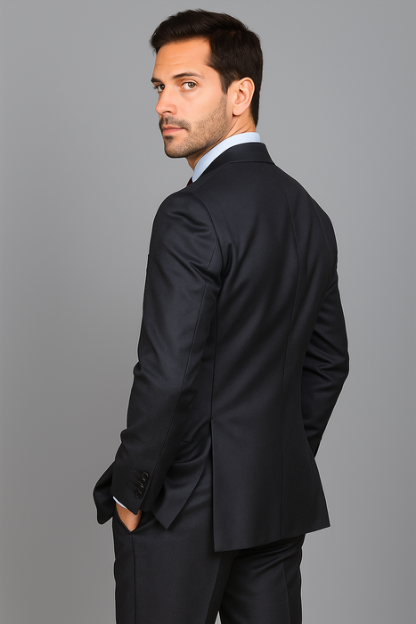 Men's Mantoni Suit - Signature Menswear Wool Fabric SuitsOutlet - Brand patterned 2-button Dark Grey Suit - High End Suits - High Quality Suits