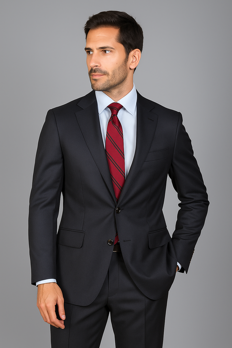 Men's Mantoni Suit - Signature Menswear Wool Fabric SuitsOutlet - Brand patterned 2-button Dark Grey Suit - High End Suits - High Quality Suits