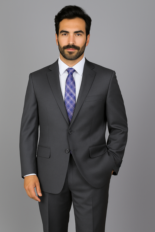 Men's Mantoni Suit - Signature Menswear Wool Fabric SuitsOutlet - Brand Charcoal Grey 2-button Suit  - High End Suits - High Quality Suits