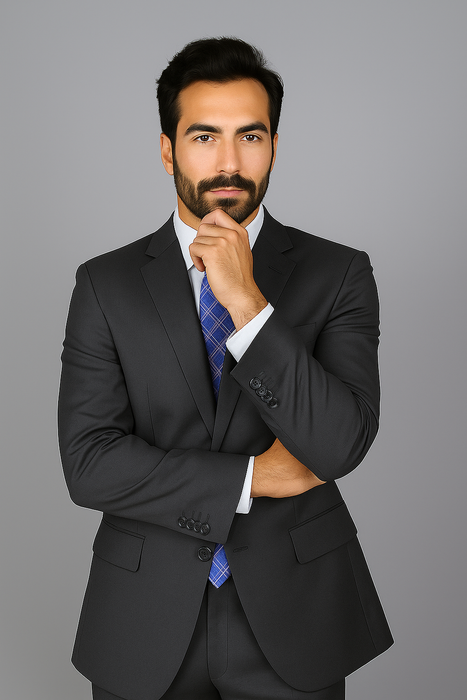 Men's Mantoni Suit - Signature Menswear Wool Fabric SuitsOutlet - Brand patterned Dark Grey 2-button Suit  - High End Suits - High Quality Suits