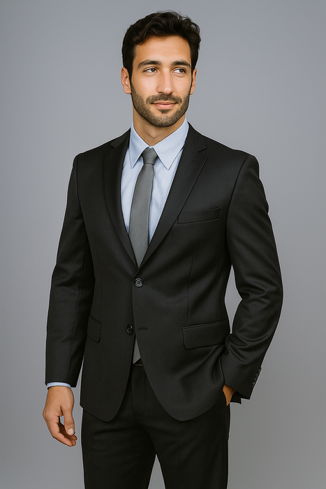 Authentic Mantoni Brand Men's Black 2-button Suit - High End Suits - High Quality Suits