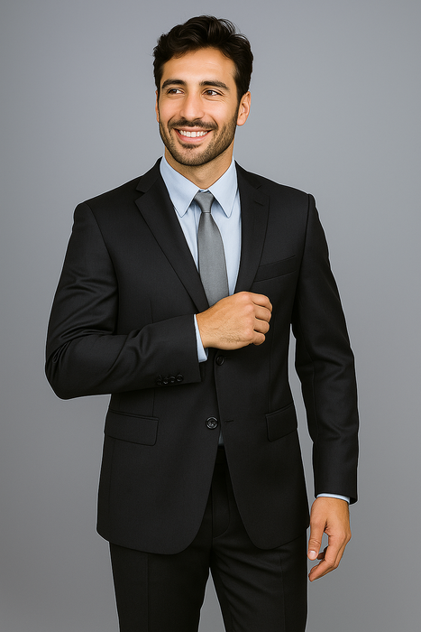 Authentic Mantoni Brand Men's Black 2-button Suit - High End Suits - High Quality Suits