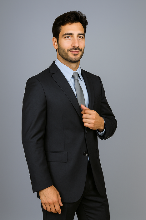 Authentic Mantoni Brand Men's Black 2-button Suit - High End Suits - High Quality Suits