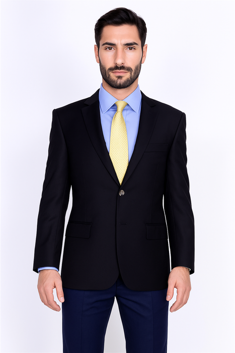 Men's Sport Coat Black Mantoni Suit - Signature Menswear Wool Fabric SuitsOutlet - Brand - High End Suits - High Quality Suits