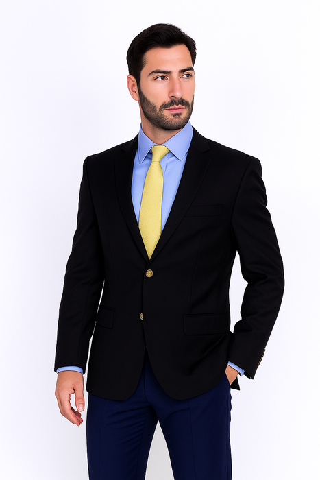Men's Sport Coat Black Mantoni Suit - Signature Menswear Wool Fabric SuitsOutlet - Brand - High End Suits - High Quality Suits